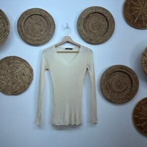 $265 JARBO Neutral Cream Ribbed Knit Merino Wool Sweater Top 0 US 2/4 Minimalist